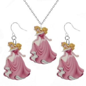 Disney Princess Aurora Necklace with pretty Acrylic drop earrings