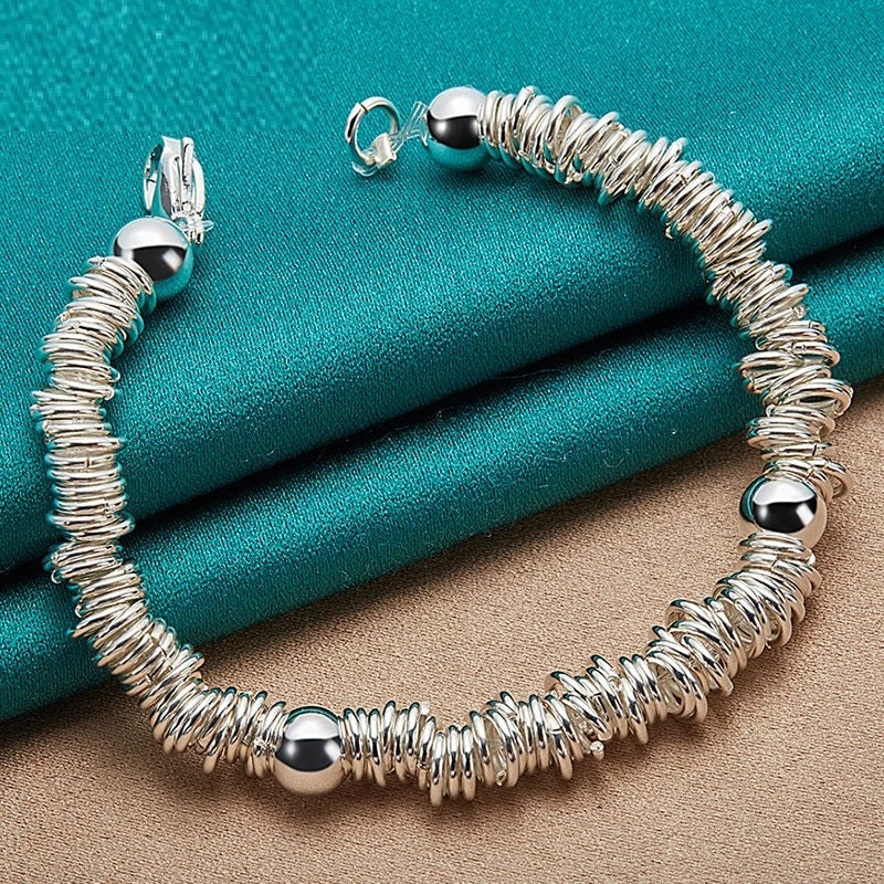 925 Silver Solid Beads Bracelet with Circles