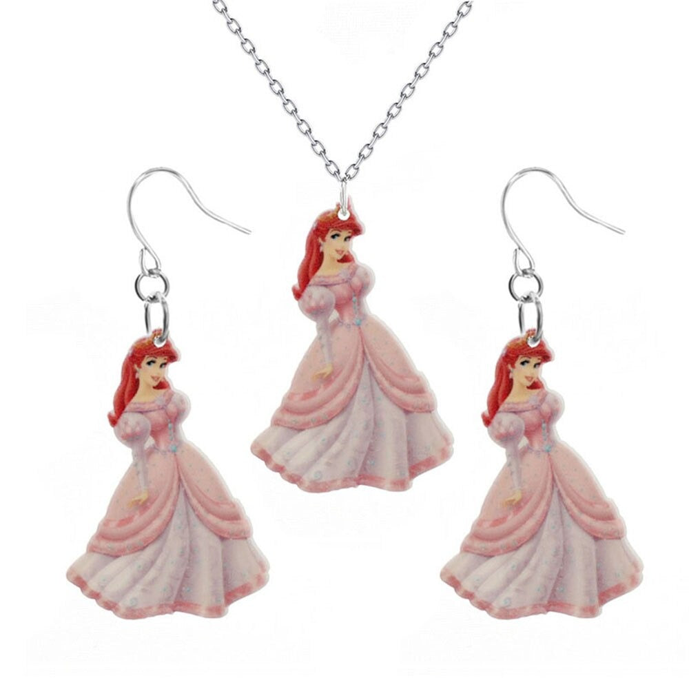 Kids Little Mermaid Ariel Wing Gloves Crown Necklace Earrings Princess  Party Accessories Girl Elsa Anna Snow White Wednesday Set - AliExpress