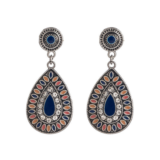 Classic Indo Western drop earrings with an ethnic look in Shades of Blue