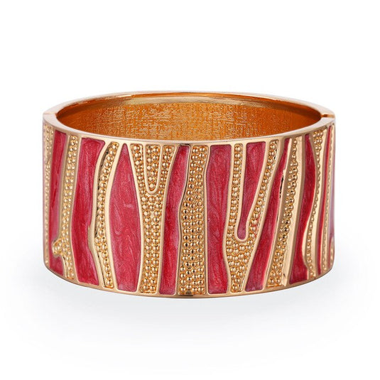 Drop Oil Design Multicolor Cuff Bangle in Red & Gold