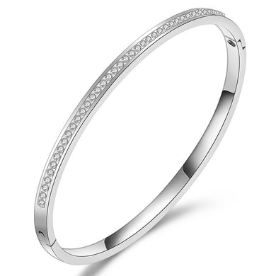 Stainless Steel Cuff Bangle Styled with Crystals