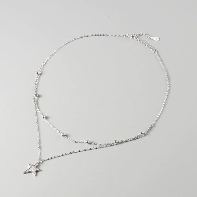 925 Silver Double Layer Necklace with a Star Charm