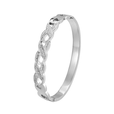 Stainless Steel Cuff Bangle Styled with Crystals