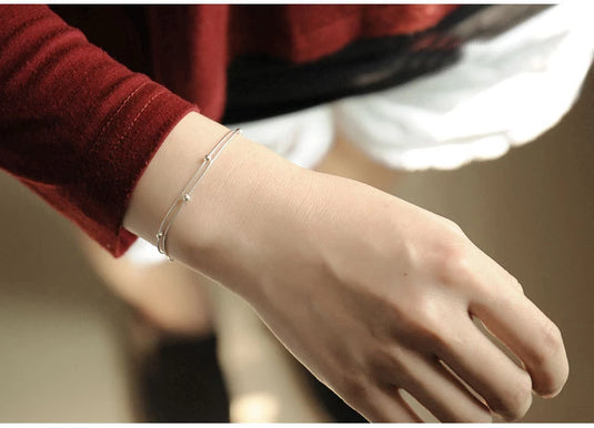 925 Silver Elegant Double Layered Intertwined Beaded Bracelet