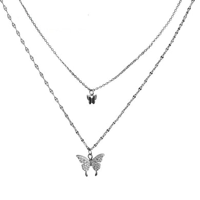 925 Silver Butterfly Double Layer Necklace (N)