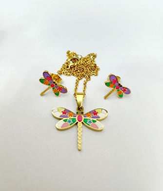 Stainless Steel Colorful Dragonfly sets - Necklace & Earrings