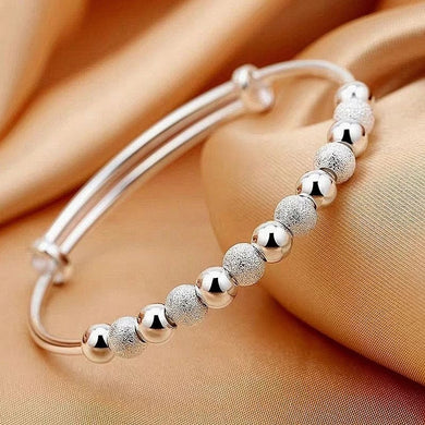 925 Silver Classic Beaded Adjustable Cuff Bangle