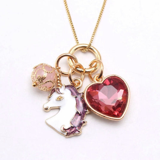 Beautiful Unicorn with a Bright Red Heart Multiple Charm Pendant