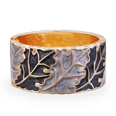 Stylish Leaf Design Cuff Bangle in Black & Gray