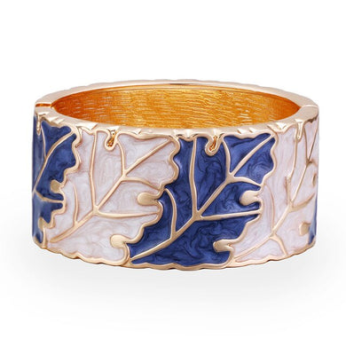 Stylish Leaf Design Cuff Bangle in White & Blue