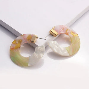 C Shaped Acrylic Drop Earrings in Shades of Green