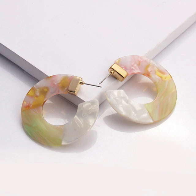 C Shaped Acrylic Drop Earrings in Shades of Green