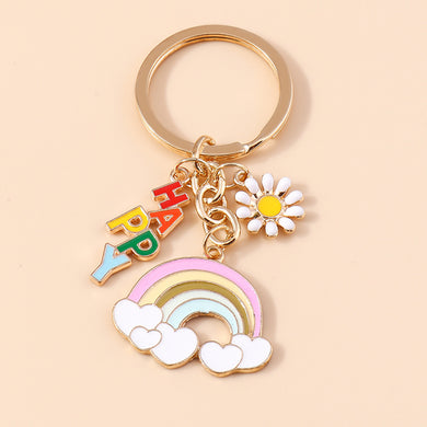 Rainbow, Happy & White Flower Bag Charms / Keychain