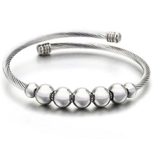 Load image into Gallery viewer, Stainless Steel Stretch Adjustable Beaded Cuff Bangle