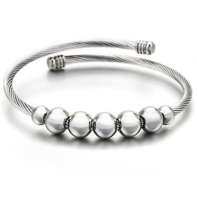 Stainless Steel Stretch Adjustable Beaded Cuff Bangle