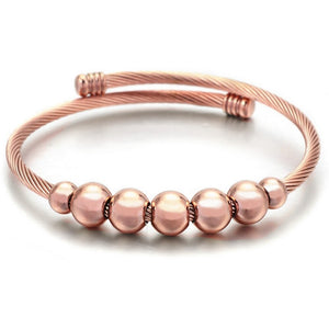 Stainless Steel Stretch Adjustable Beaded Cuff Bangle