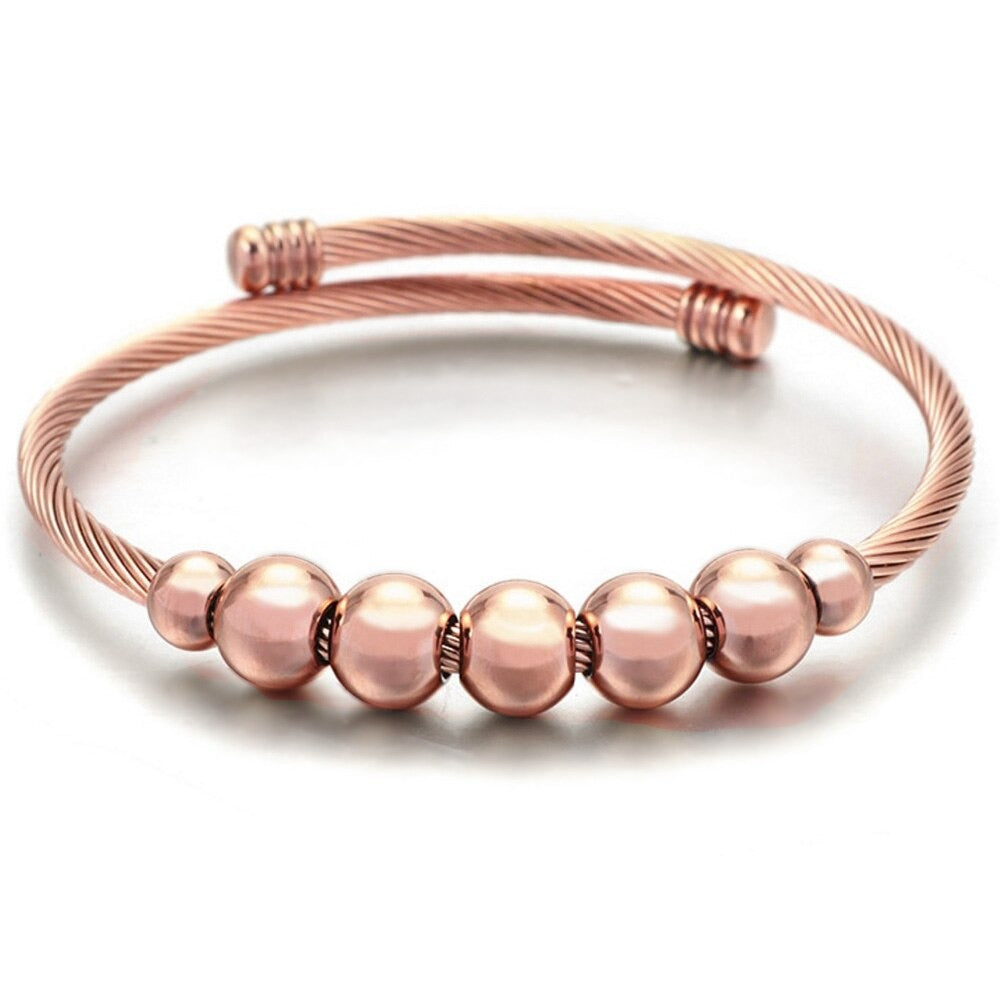 Stainless Steel Stretch Adjustable Beaded Cuff Bangle