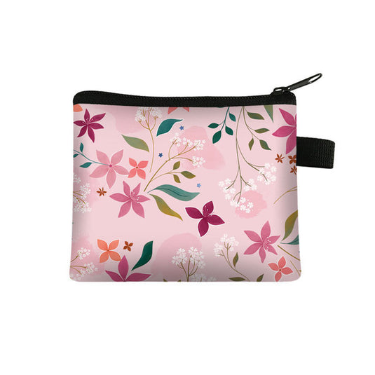 Floral Print Polyester Cosmetic Bag / Coin Purse 13.5 x 11cm