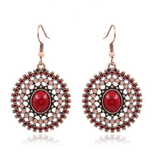 Load image into Gallery viewer, Classic Indo Western drop earrings with an ethnic look in Shades of Red