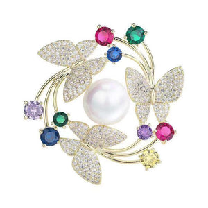 Stylish Metallic Rhinestone Studded Multicolor Brooch