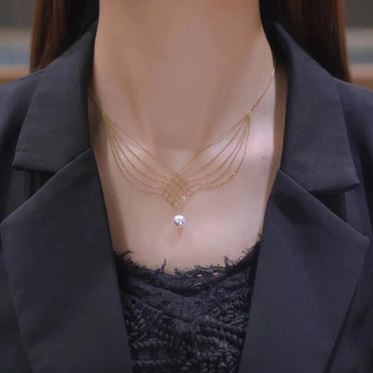 Elegant Multiple layer Pearl Drop Necklace