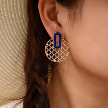 Load image into Gallery viewer, Korean Style Oil Drop Earrings in Blue &amp; Gold