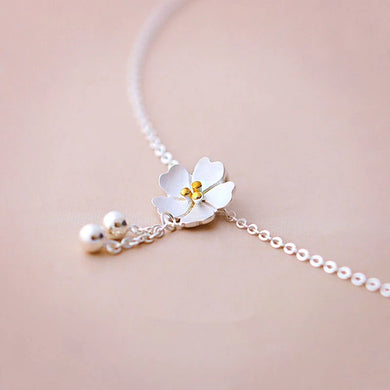 925 Silver Beautiful Rose in a Tassel Design Necklace