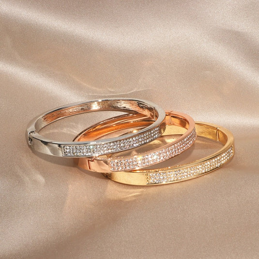 Classic Crystal Cuff Bangle Rhodium Plated