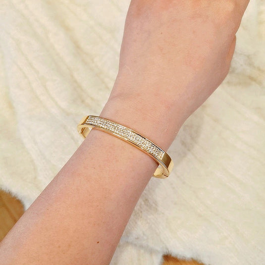 Classic Crystal Cuff Bangle Rhodium Plated