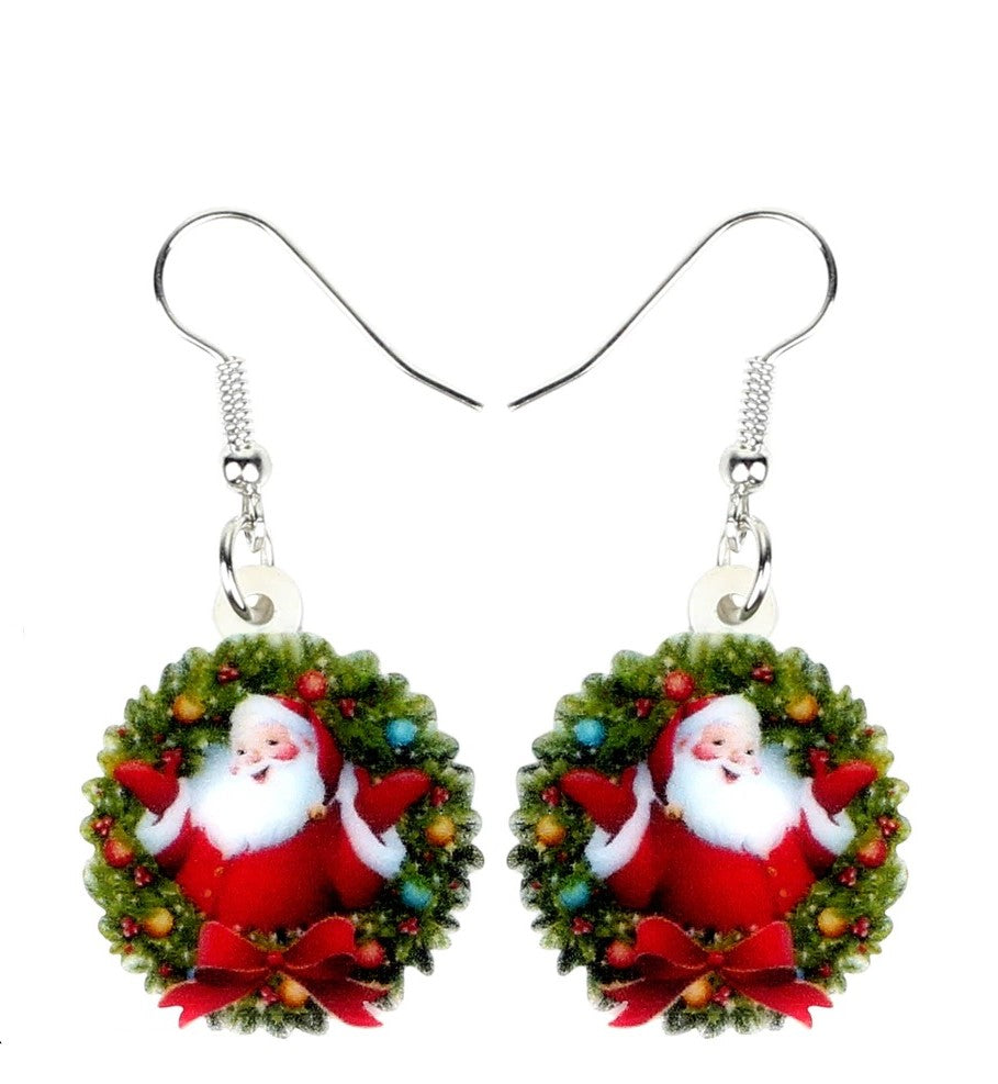 Trendy Acrylic Santa Christmas Drop Earrings