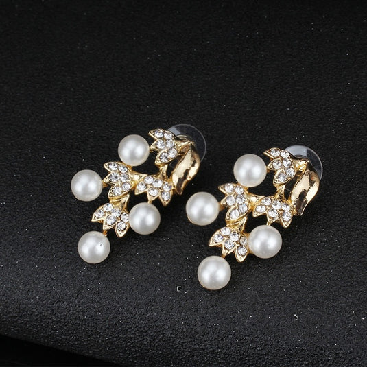 Simulated Pearl Set For Women in Gold - Necklace & Earrings