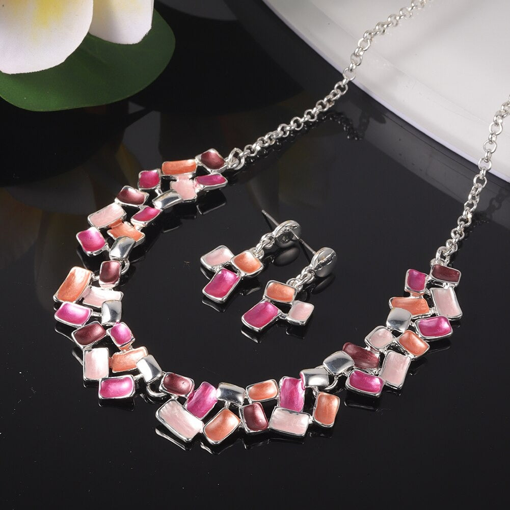 Gold Plated, Stainless Steel, Enamel Coated Multicolor Stylish Set in Shades of Pink and Maroon