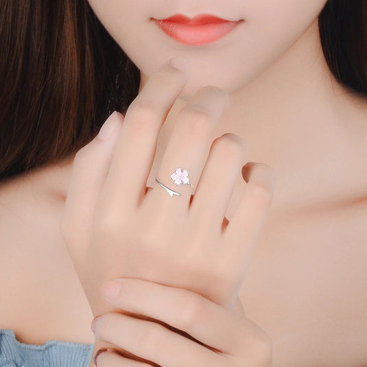 925 Silver Adjustable Stylish Formal Finger Rings - Pink