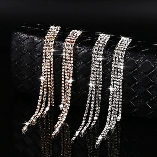 Rhinestone Crystal Chandelier Tassel Drop Earrings