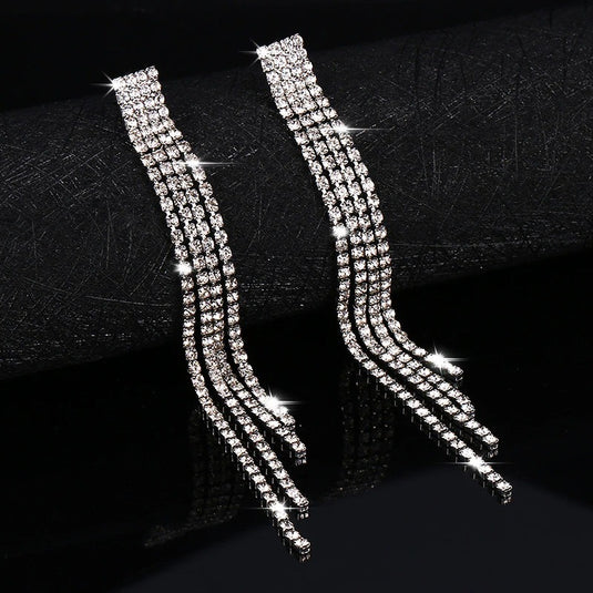 Rhinestone Crystal Chandelier Tassel Drop Earrings