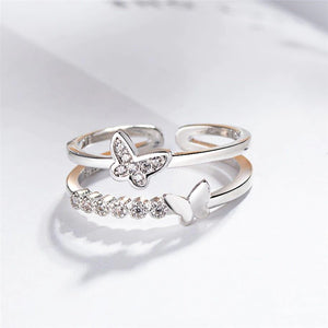 925 Silver Adjustable Stylish Formal Finger Rings in a Butterfly Design