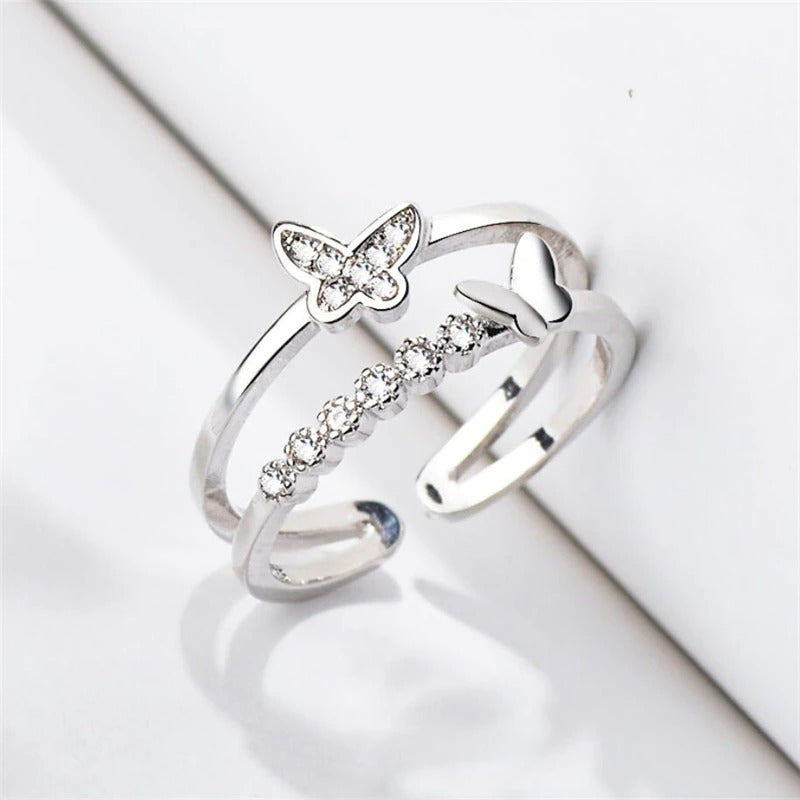 925 Silver Adjustable Stylish Formal Finger Rings in a Butterfly Design