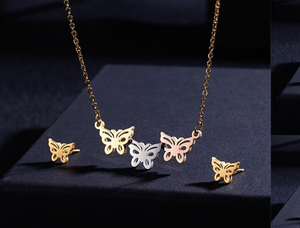 Tri color Pretty Butterfly Necklace with Earrings set