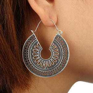 Vintage Metallic Drop Hoop Earrings