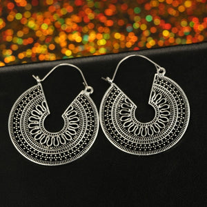 Vintage Metallic Drop Hoop Earrings