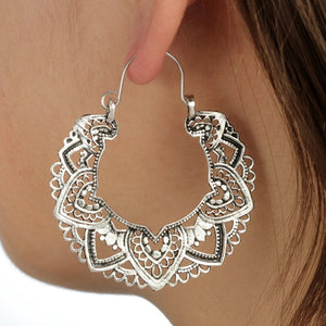 Vintage Metallic Drop Hoop Earrings