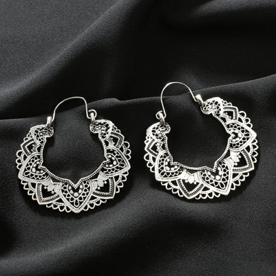 Vintage Metallic Drop Hoop Earrings